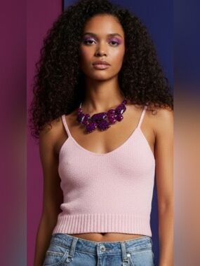 💝2/20$ Vibrant purple design statement necklace, gold-toned chain, Y2K bold